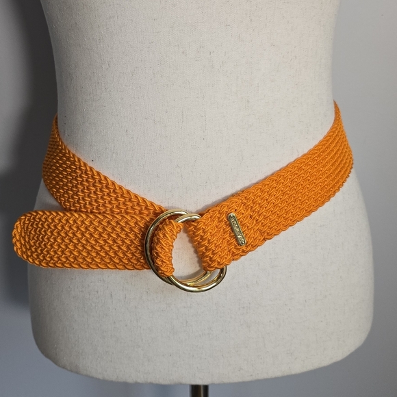 Ralph Lauren New Orange Woven Knit Gold Double O-ring Wide Buckle Belt Medium - Picture 9 of 9